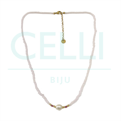 Colar / Pulseira de Aço com pérolas de água doce e cristais facetados