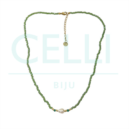 Colar / Pulseira de Aço com pérolas de água doce e cristais facetados