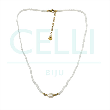 Colar / Pulseira de Aço com pérolas de água doce e cristais facetados