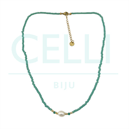 Colar / Pulseira de Aço com pérolas de água doce e cristais facetados