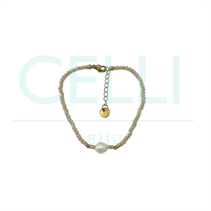 Colar / Pulseira de Aço com pérolas de água doce e cristais facetados