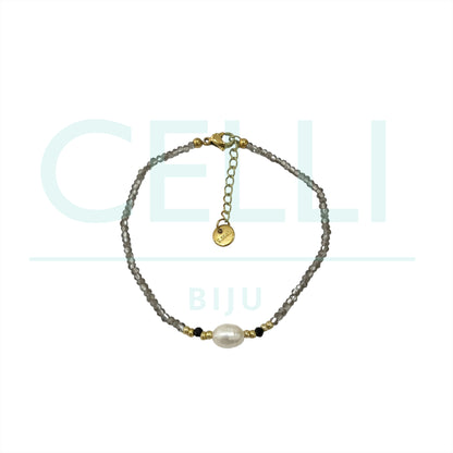 Colar / Pulseira de Aço com pérolas de água doce e cristais facetados