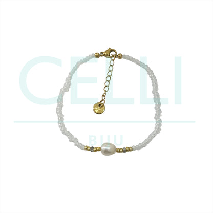 Colar / Pulseira de Aço com pérolas de água doce e cristais facetados