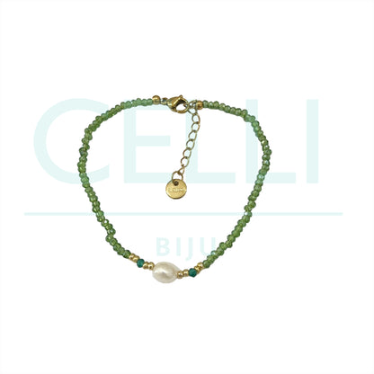 Colar / Pulseira de Aço com pérolas de água doce e cristais facetados