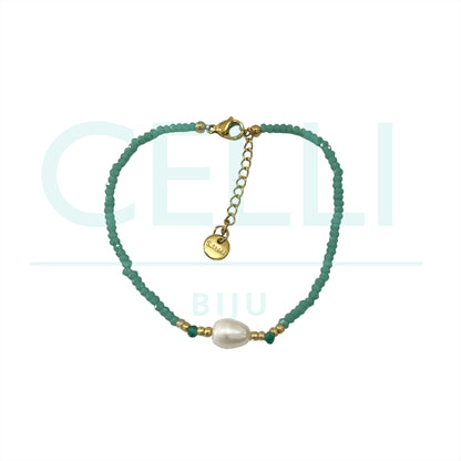 Colar / Pulseira de Aço com pérolas de água doce e cristais facetados