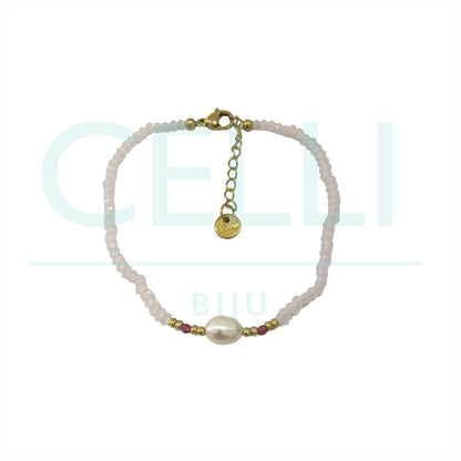 Colar / Pulseira de Aço com pérolas de água doce e cristais facetados