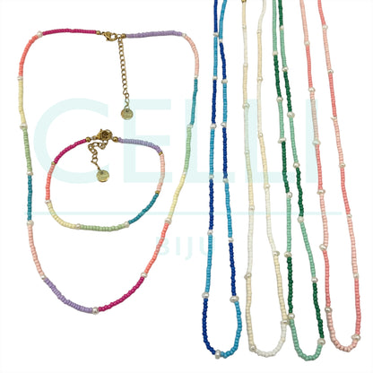 Colar / Pulseira de Aço com pérolas de água doce e missangas miyuki