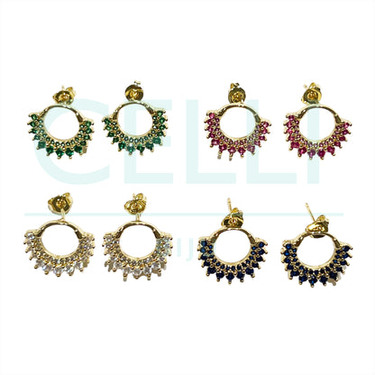 铑金属耳环，镶有锆石