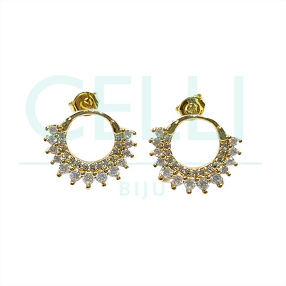 铑金属耳环，镶有锆石