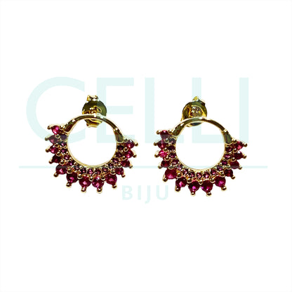 铑金属耳环，镶有锆石