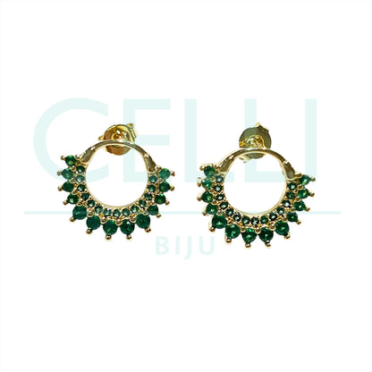 铑金属耳环，镶有锆石