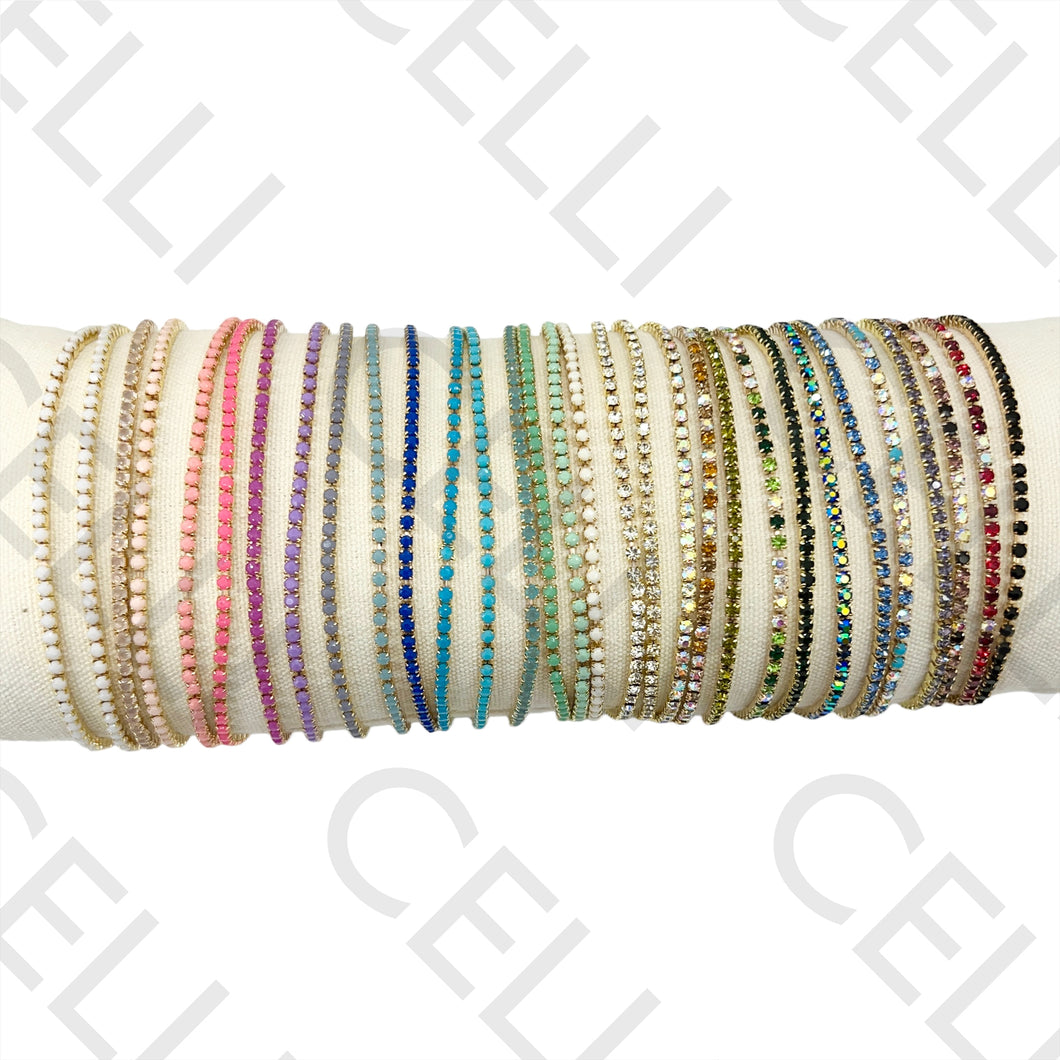 Pulseiras de Moda de Elástico com Brilhantes - conjunto de 32 peças (sem almofada)