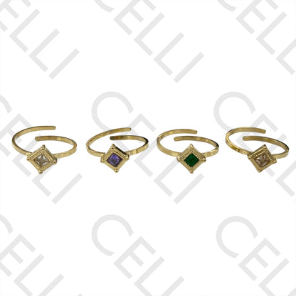 Steel Ring - Brilliant Faceted Square Detailed