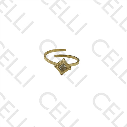 Steel Ring - Brilliant Faceted Square Detailed