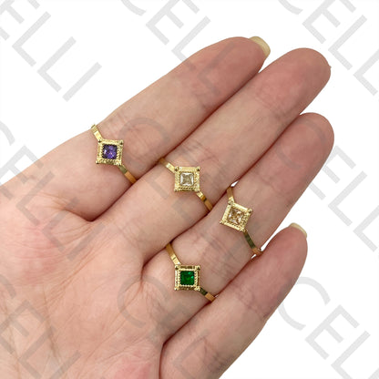 Steel Ring - Brilliant Faceted Square Detailed