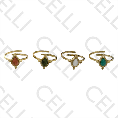 Steel Ring - Natural Stone Teardrop Detailed