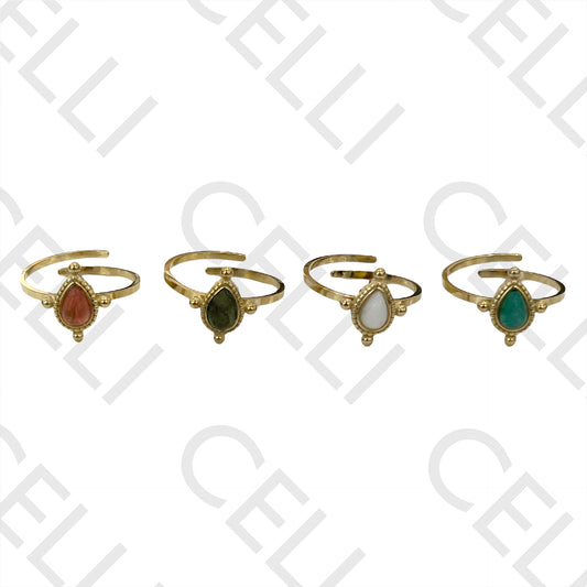 Steel Ring - Natural Stone Teardrop Detailed