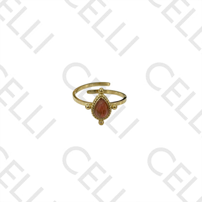 Steel Ring - Natural Stone Teardrop Detailed