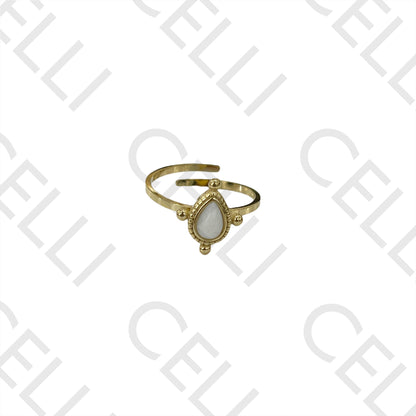 Steel Ring - Natural Stone Teardrop Detailed