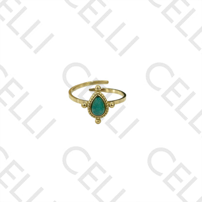 Steel Ring - Natural Stone Teardrop Detailed