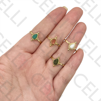 Steel Ring - Natural Stone Teardrop Detailed