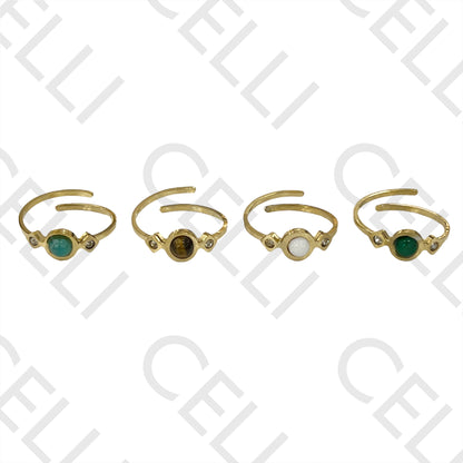 Steel Ring - Round Natural Stone and Diamonds