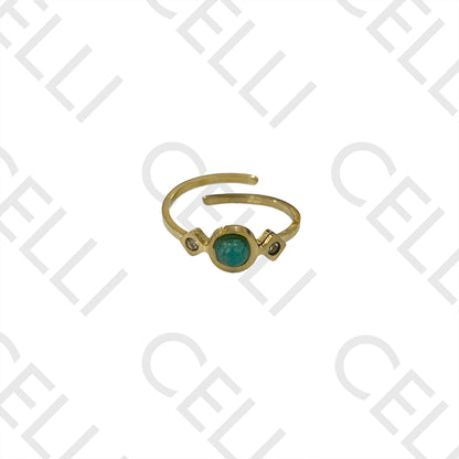 Steel Ring - Round Natural Stone and Diamonds