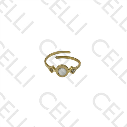 Steel Ring - Round Natural Stone and Diamonds