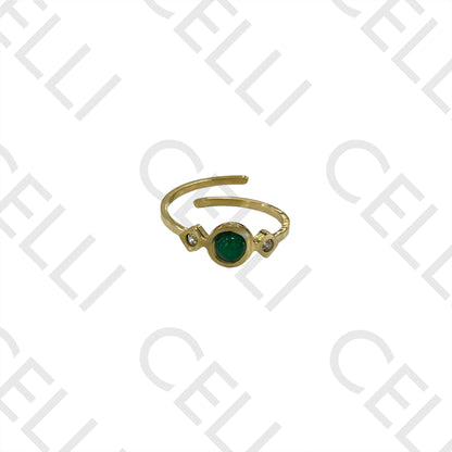 Steel Ring - Round Natural Stone and Diamonds