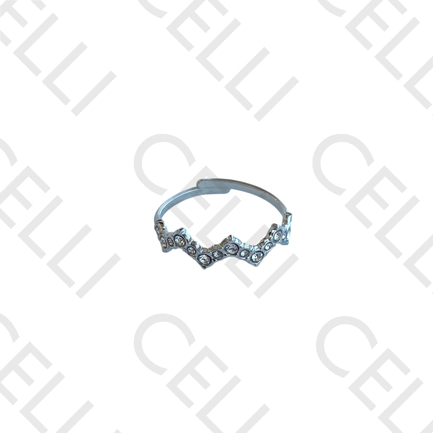 Steel Ring - zig-zag with brilliants