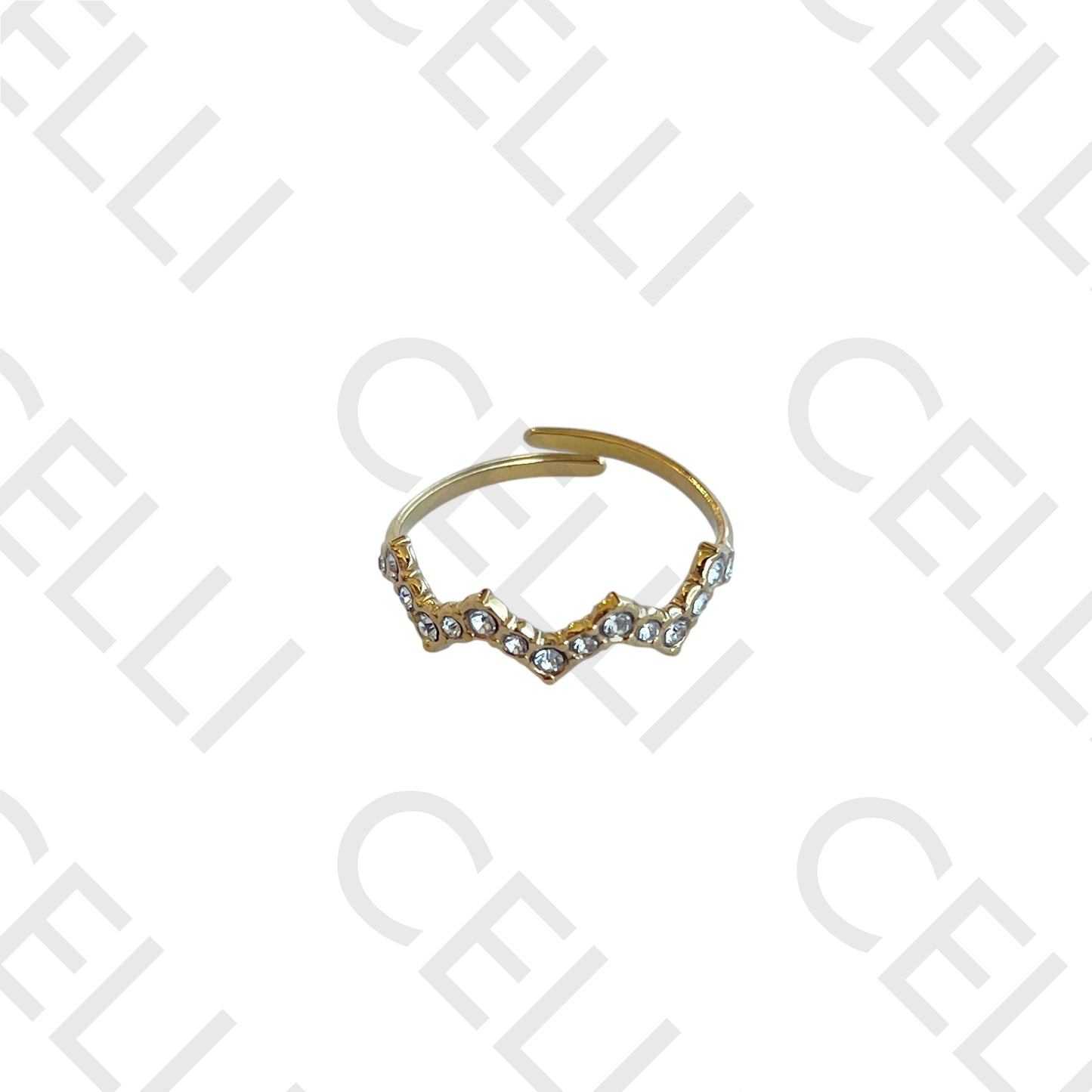 Steel Ring - zig-zag with brilliants