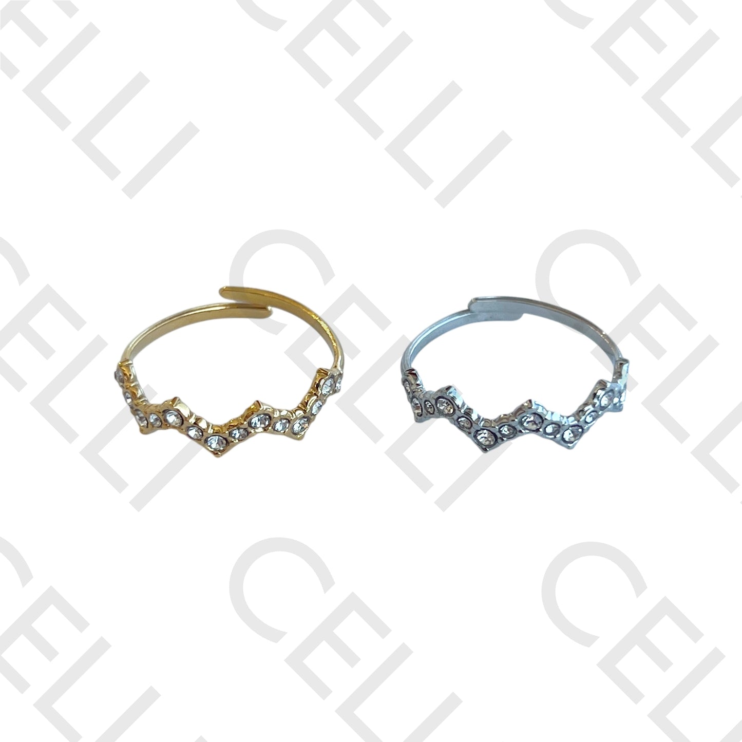 Steel Ring - zig-zag with brilliants