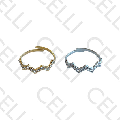 Steel Ring - zig-zag with brilliants