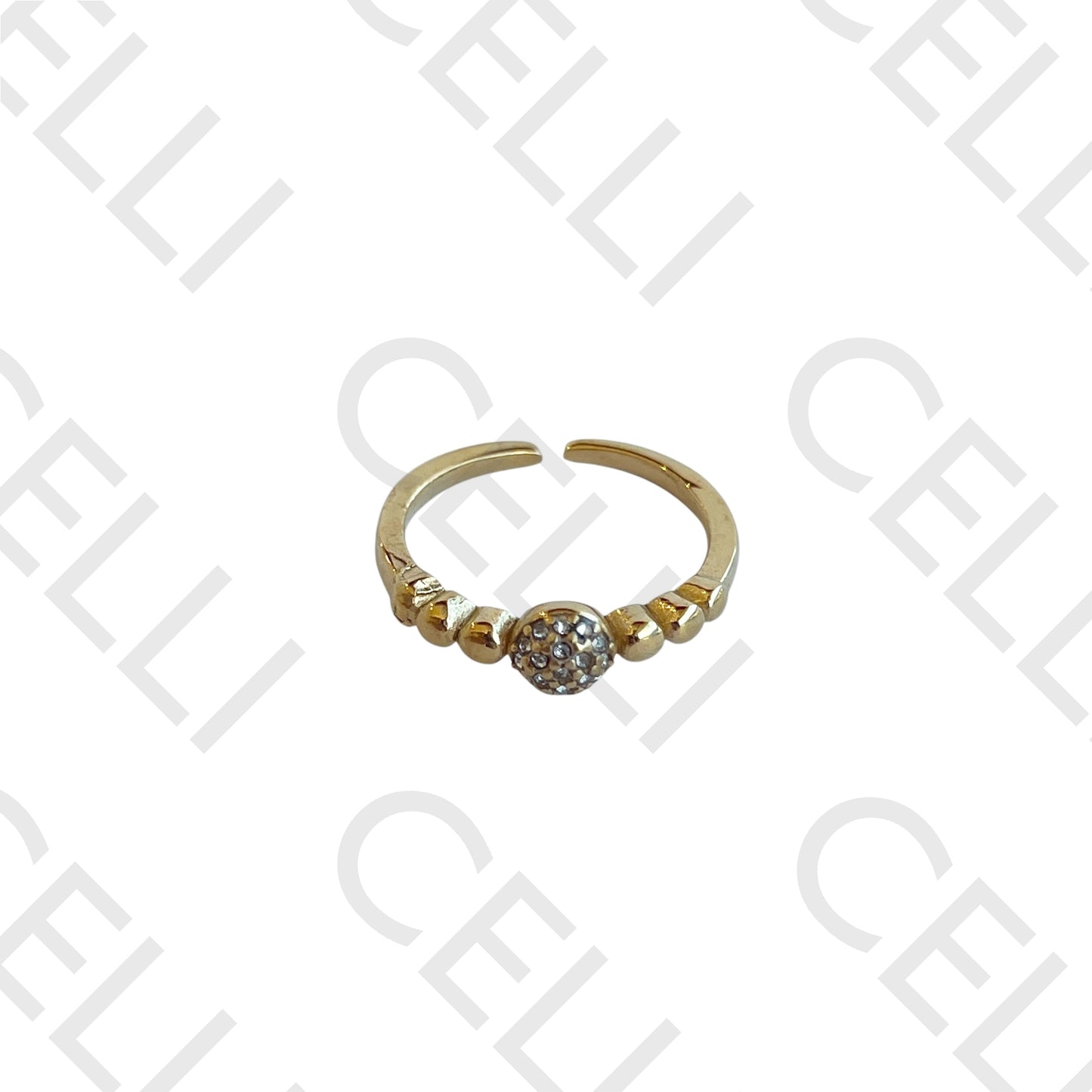 钢制戒指 - 镶钻球形设计