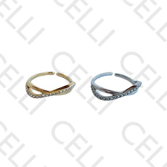 Anel de Aço - cruzado com brilhantes