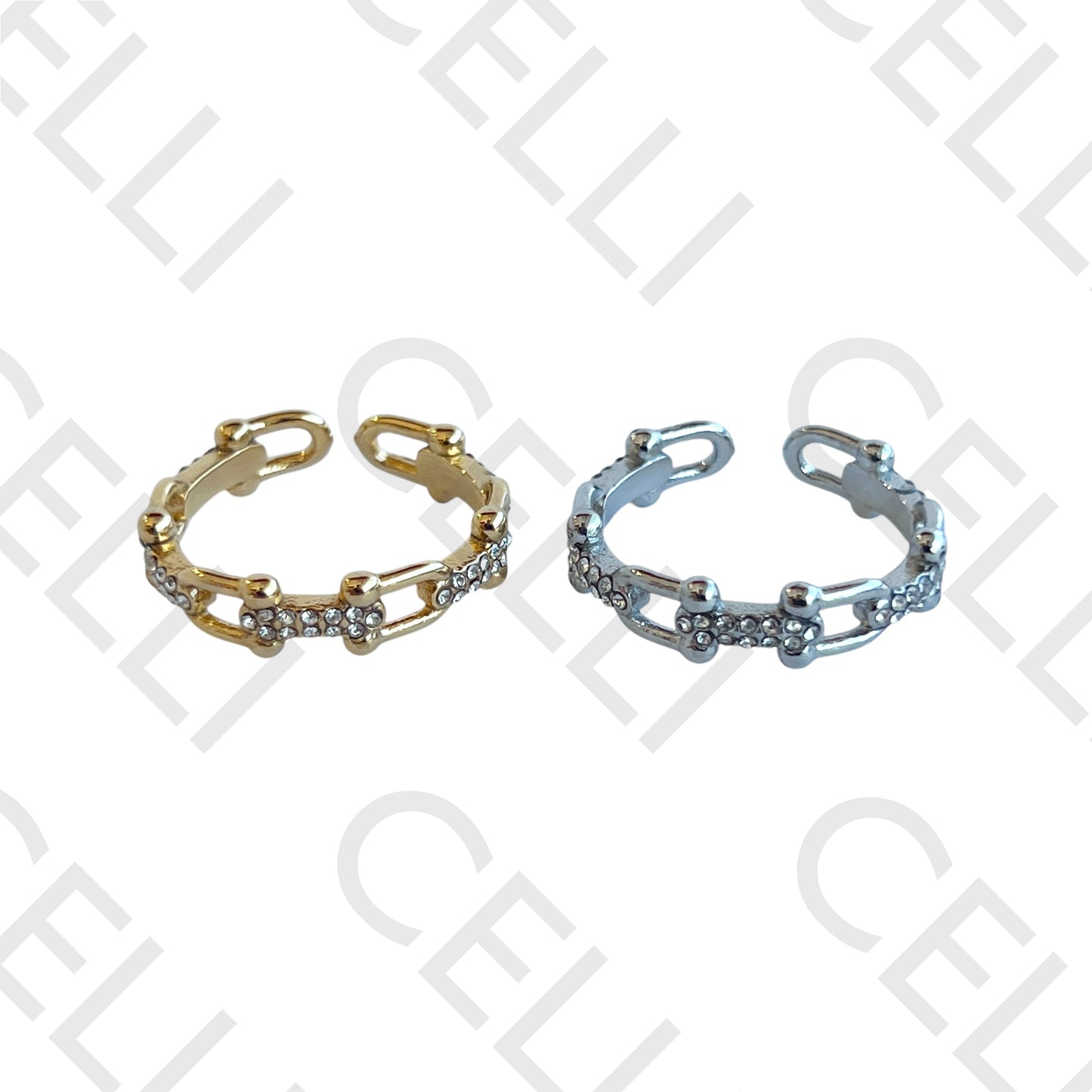 Anel de Aço - corrente com brilhantes