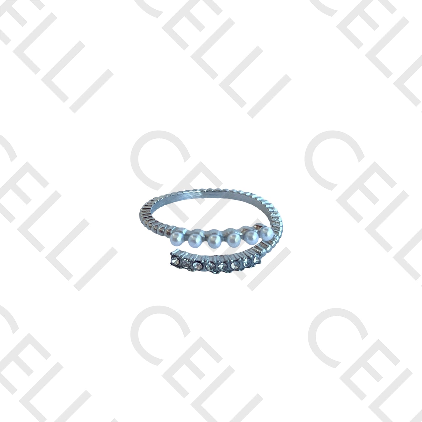 Steel Ring - with diamonds and pearls