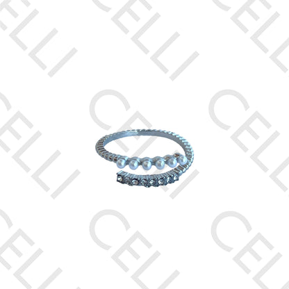 Steel Ring - with diamonds and pearls
