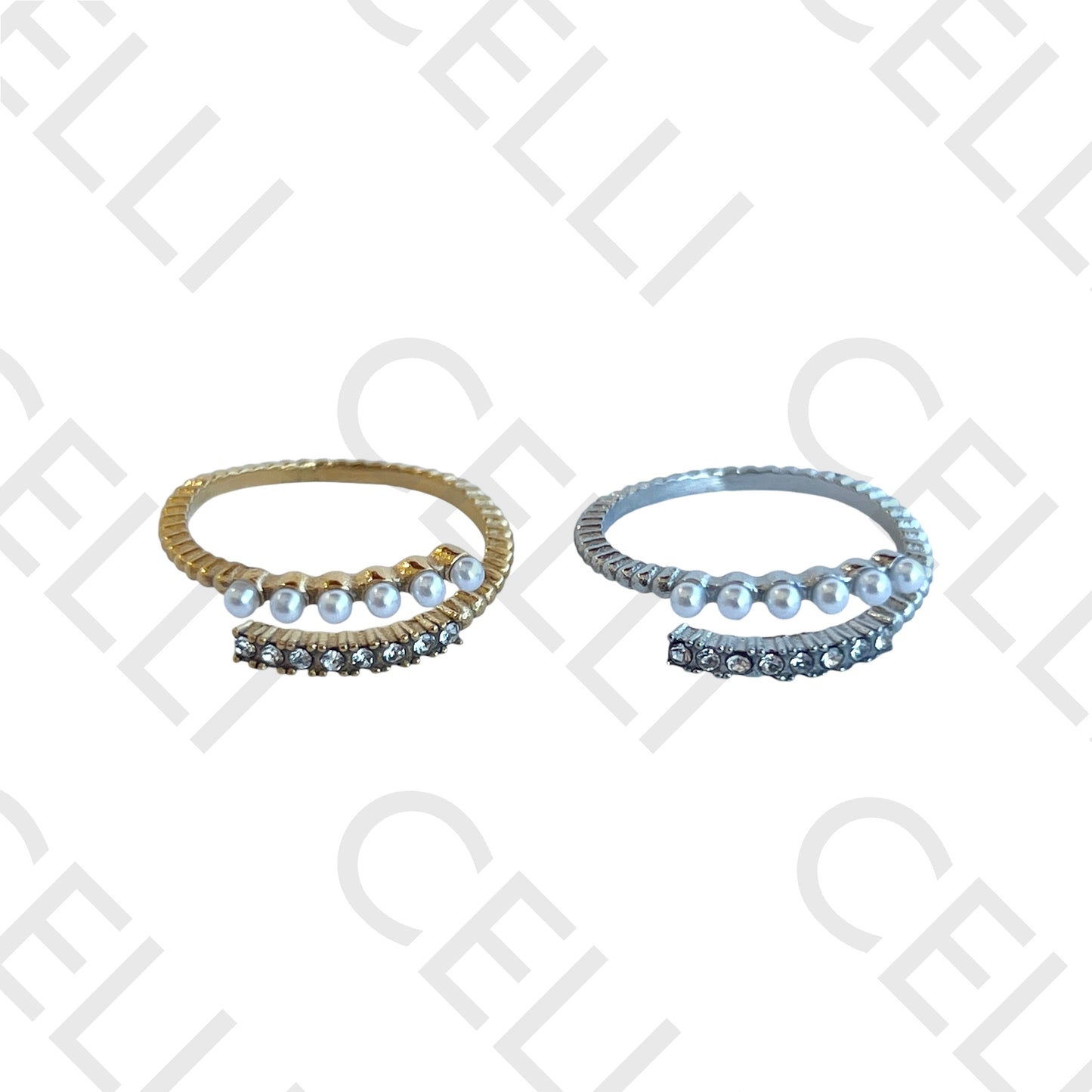 Steel Ring - with diamonds and pearls