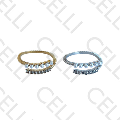 Steel Ring - with diamonds and pearls