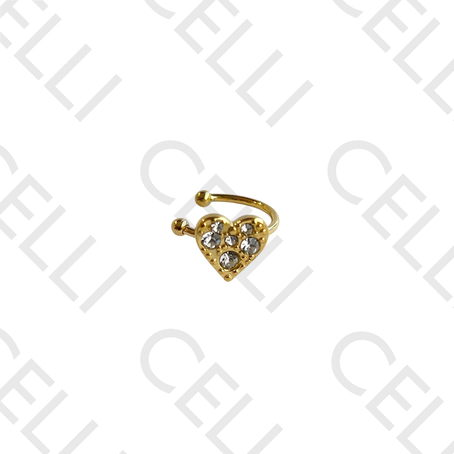 钢制耳扣 - 带亮钻的心形