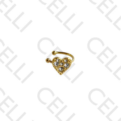 钢制耳扣 - 带亮钻的心形