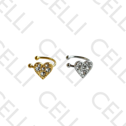 钢制耳扣 - 带亮钻的心形