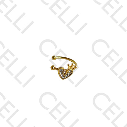 Earcuff de Aço - coração com coroa e brilhantes