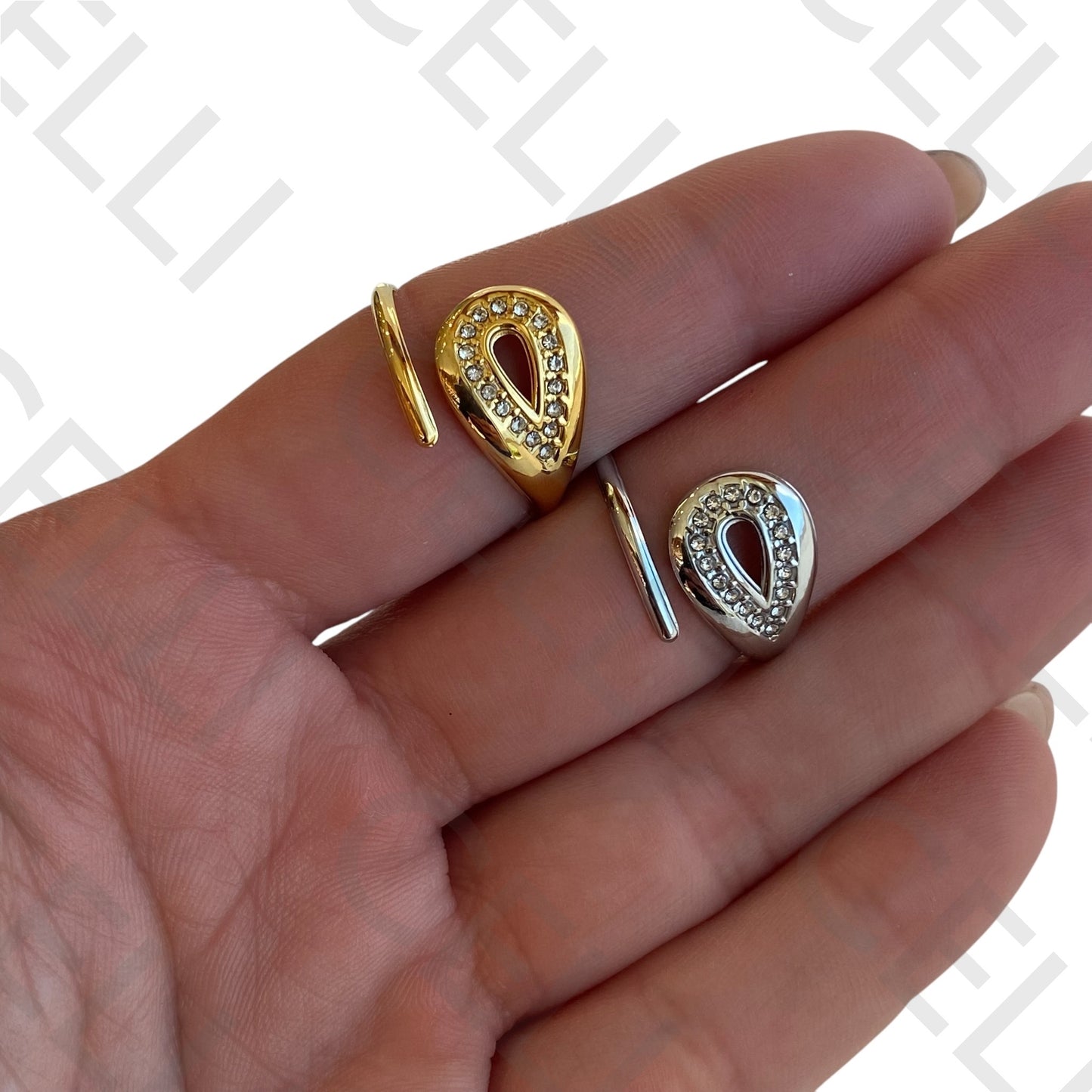 Steel Ring - teardrop with brilliants