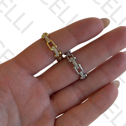 Anel de Aço - corrente com brilhantes