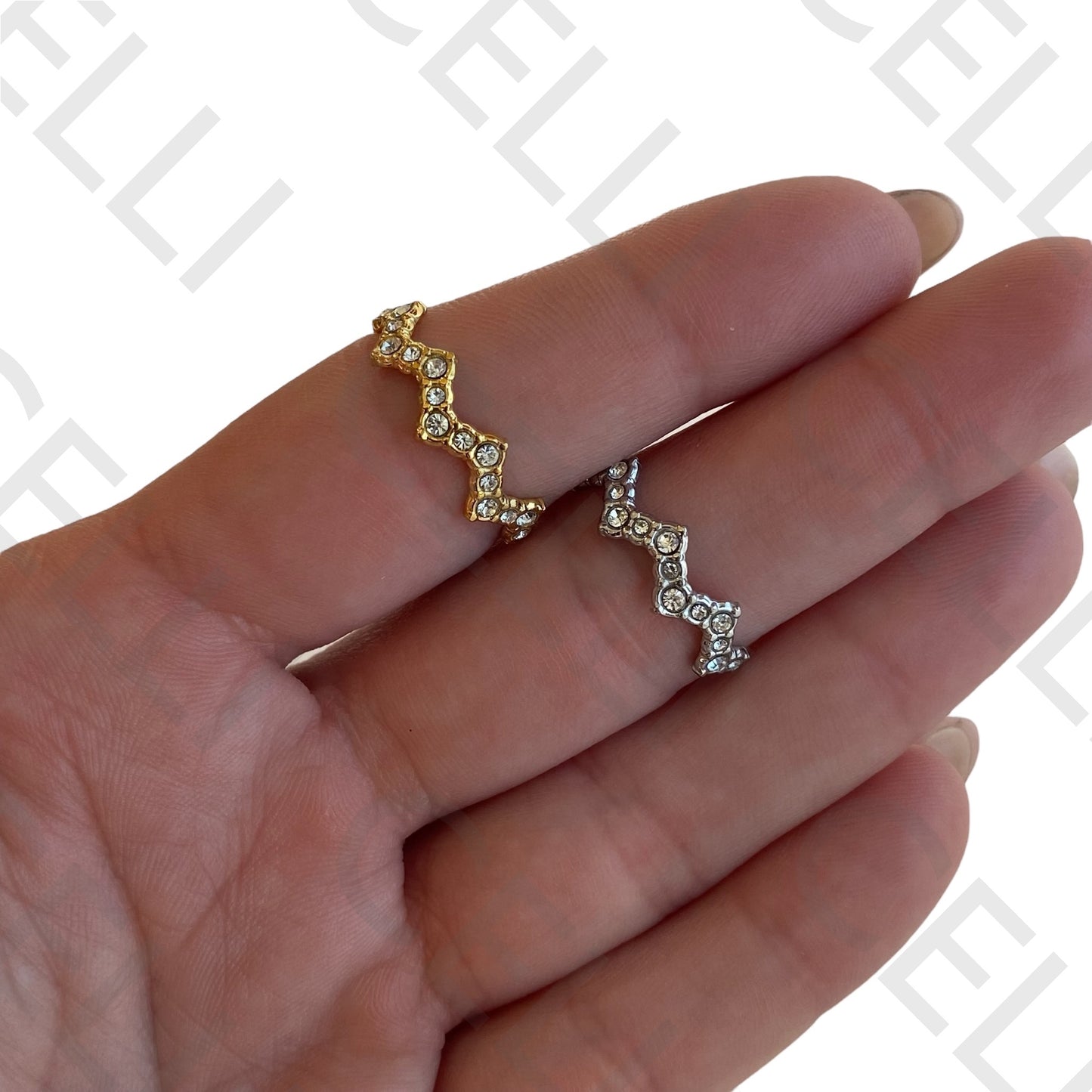 Steel Ring - zig-zag with brilliants