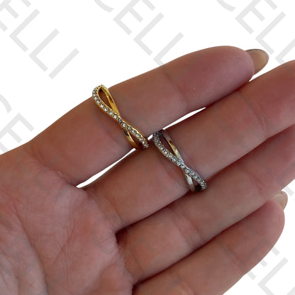 Anel de Aço - cruzado com brilhantes