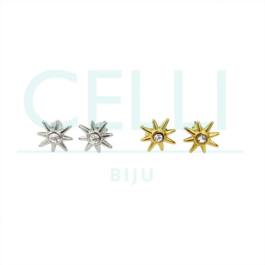 Brinco de Aço com medalhinha mini - estrela com brilhante