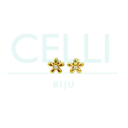 Brinco de Aço com medalhinha mini - flor com brilhante